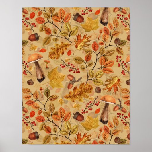 Autumnaler Wald auf Ocker Poster (Vorne)