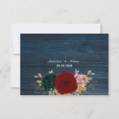 Autumnic Navy | Burgundy Emerald Greeny Floral RSVP Karte (Rückseite)