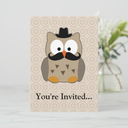 Auwl mit Mustache und Hut Einladung (Stehend Vorderseite)