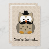 Auwl mit Mustache und Hut Einladung (Vorne/Hinten)