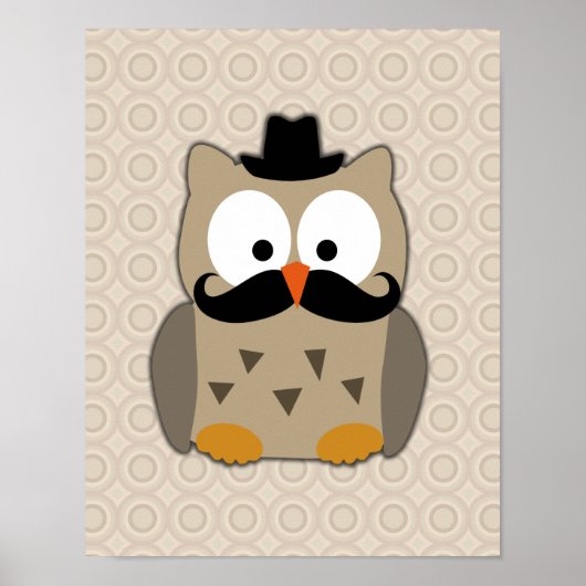 Auwl mit Mustache und Hut Poster (Vorne)