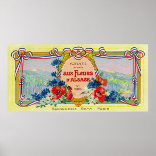 Auz Fleurs D'Alsace Soap LabelParis, Frankreich Poster