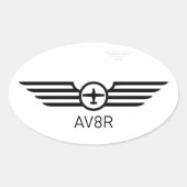AV8R Wings Single Motor Flugzeug Schwarzes Oval St Ovaler Aufkleber (Vorderseite)