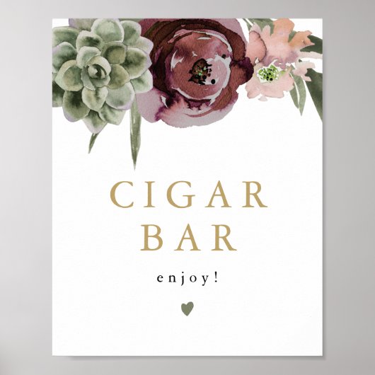 AVA Boho Burgundy Succulent Cigar Bar Sign Poster (Vorne)