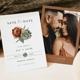 AVA Boho Terracotta Floral Sukkulent Save the Date Einladung