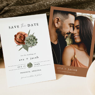 AVA Boho Terracotta Floral Sukkulent Save the Date Einladung