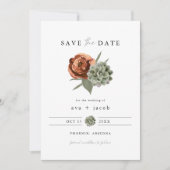 AVA Boho Terracotta Floral Sukkulent Save the Date Einladung (Vorderseite)
