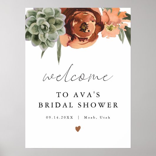 AVA Boho Terracotta & Succulent Bridal Willkommen Poster (Vorne)