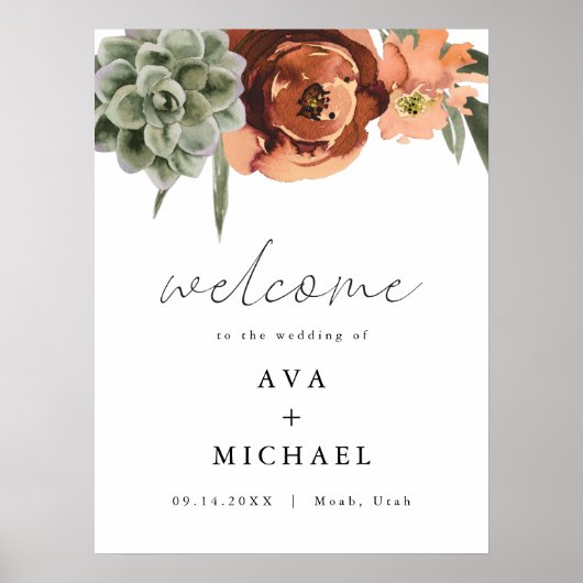 AVA Boho Terracotta & Succulent Wedding Willkommen Poster (Vorne)