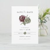 AVA Burgundy Floral Sukkulente Wüste Save the Date Einladung (Stehend Vorderseite)