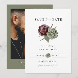 AVA Burgundy Floral Sukkulente Wüste Save the Date Einladung
