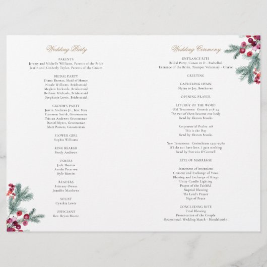 Ava Christlich Wedding Program für Weihnachten (Rückseite)