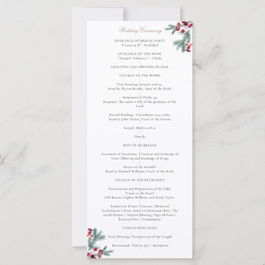 Ava Christmas Greenery Katholic Wedding Program (Rückseite)