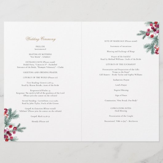 Ava Christmas Greenery Katholic Wedding Program (Rückseite)