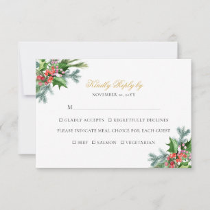 Ava Elegante Weihnachtsgrün-Hochzeits-Menüwahl RSVP Karte
