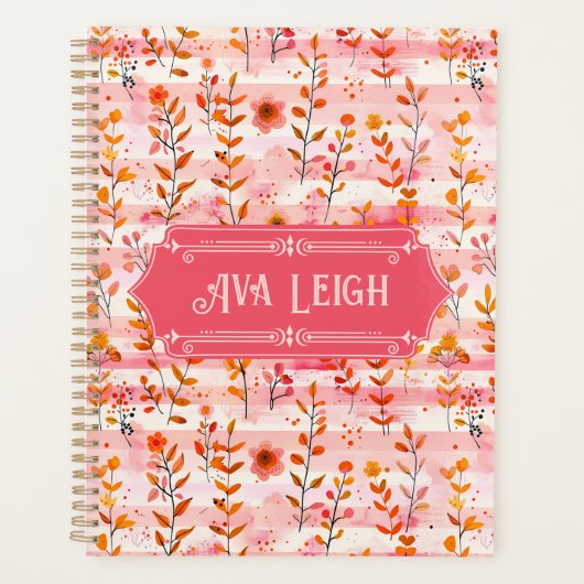 Ava Leigh Pink und Orange Wasserfarben Planer (Vorderseite)