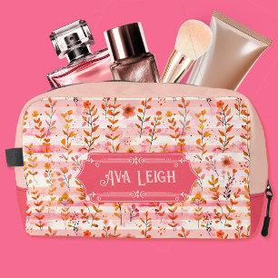 Ava Leigh Rosa und Orange Wasserfarben-Blumenmuste Waschbeutel