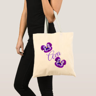 Ava, Name, Logo mit Lila Stiefmütterchen, Tragetasche