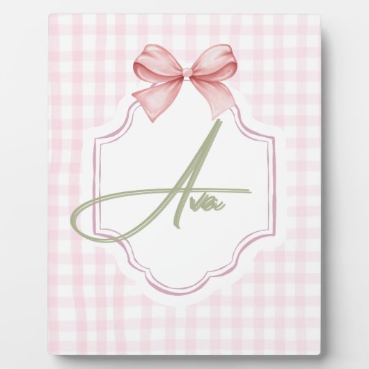 Ava Personalisiert Pink Bow & Gingham Print Fotoplatte (Vorderseite)