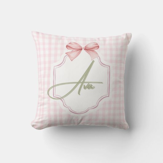 Ava Personalisiert Pink Bow & Gingham Print Kissen (Vorderseite)