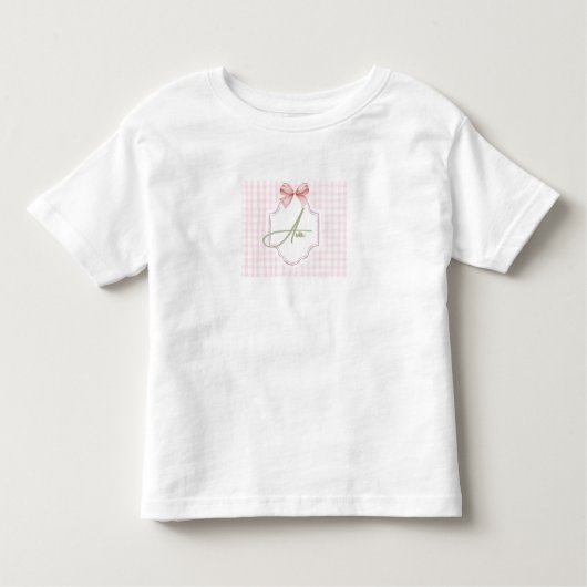 Ava Personalisiert Pink Bow & Gingham Print Kleinkind T-shirt (Vorderseite)