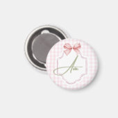 Ava Personalisiert Pink Bow & Gingham Print Magnet (Vorderseite/Rückseite)
