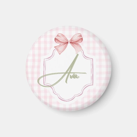 Ava Personalisiert Pink Bow & Gingham Print Magnet (Vorne)
