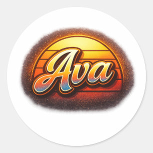 Ava Retro-Sonnenuntergang Personalisiertes Namensd Runder Aufkleber