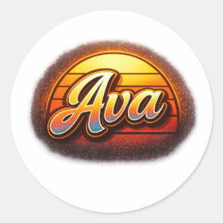 Ava Retro-Sonnenuntergang Personalisiertes Namensd Runder Aufkleber