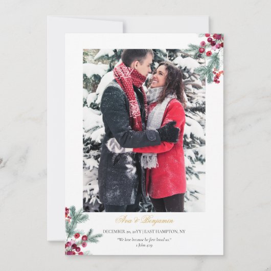 Ava Winter Greenery Berries Christlich Wedding Save The Date (Rückseite)