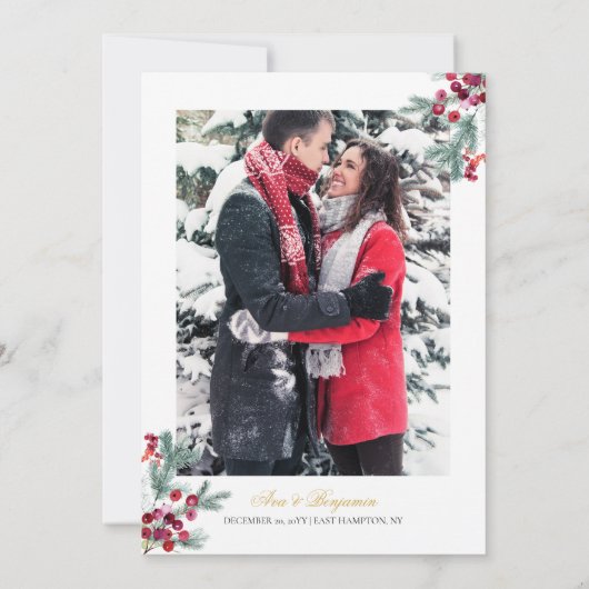 Ava Winter Greenery Berries Wedding Save The Date (Rückseite)