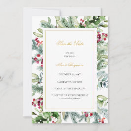 Ava Winter Greenery Berries Wedding Save The Date