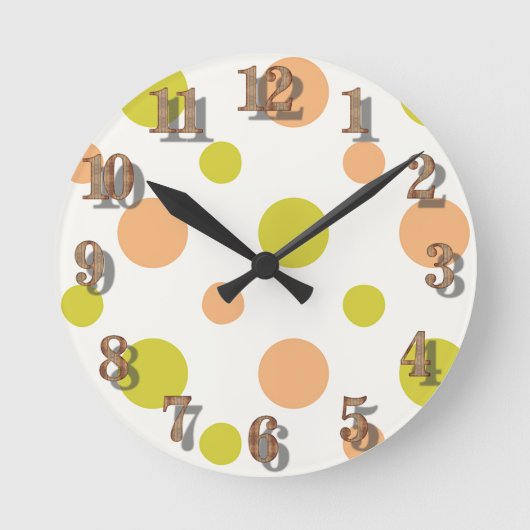 Avacado & Peach Polka Dot Retro Design Runde Wanduhr (Vorderseite)
