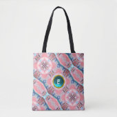 AVALON, ABSTRAKT PINK AQUA BLUE GEM MONOGRAMM TASCHE (Vorderseite)