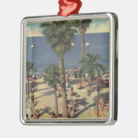 Avalon Ansicht des Strandes mit Sunbathers Silbernes Ornament (Links)