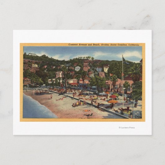 Avalon Blick auf die Crescent Ave. & Strand Postkarte (Vorderseite)