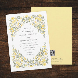 Avalon Butter Yellow Floral QR Code Hochzeit Einladung