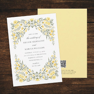 Avalon Butter Yellow Floral QR Code Hochzeit Einladung