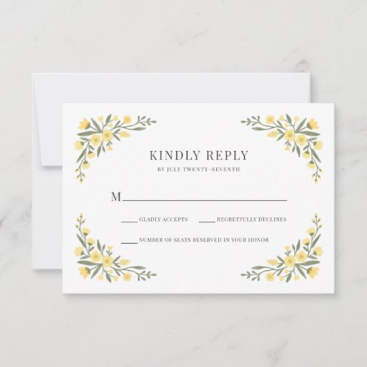 Avalon Elegant Gelbe Wildblume RSVP Karte (Vorderseite)