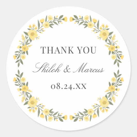 Avalon Gelbe Wildblumen Circle Gastgeschenk Hochze Runder Aufkleber (Vorderseite)