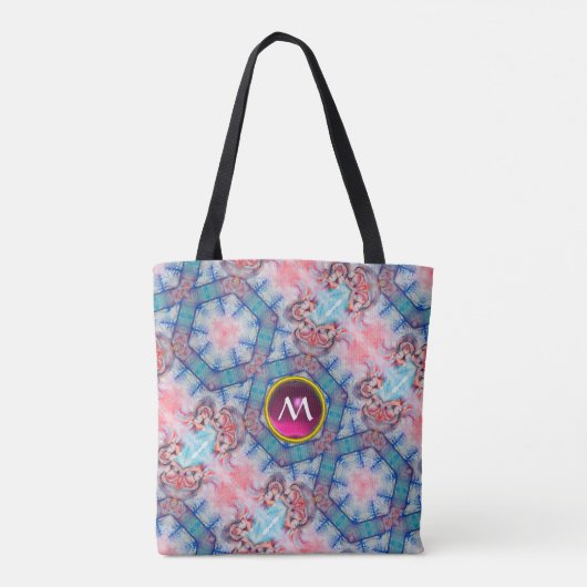 AVALON MAGIC ABSTRAKT AQUA BLUE PINK GEM MONOGRAMM TASCHE (Rückseite)