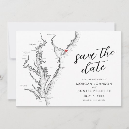Avalon New Jersey Map Modern Wedding Save The Date (Vorderseite)