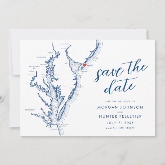 Avalon New Jersey Map Modern Wedding Save The Date (Vorderseite)