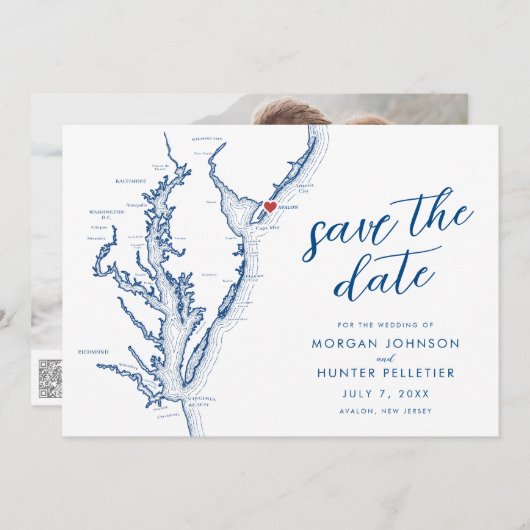 Avalon New Jersey Map Modern Wedding Save The Date (Vorne/Hinten)