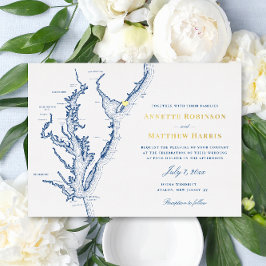 Avalon New Jersey Wedding Navy Blue und Gold Folieneinladung