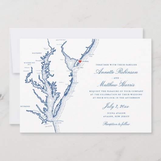 Avalon NJ all-in-one QR Code UAWG Wedding Einladung (Vorderseite)