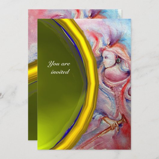 AVALON Pink Blue Yellow Gemstone Fantasy Einladung (Vorne/Hinten)