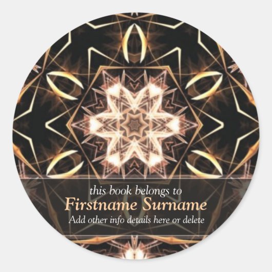 Avana Golden Geometric Blume Art Buchzeichen Stick Runder Aufkleber (Vorderseite)