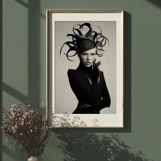 Avant-Garde-Elegance: Monochrome-Hat-Mode Poster
