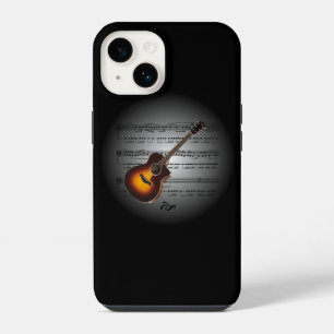 Avant Garde ~ Gitarre auf dem Globus mit Notenblat iPhone 14 Hülle